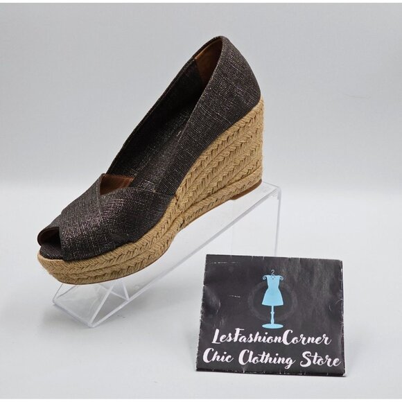 Tory Burch Women's Metallic Pewter Gray Filipa Espadrille Wedge Sz 8B  2941 - Picture 14 of 16